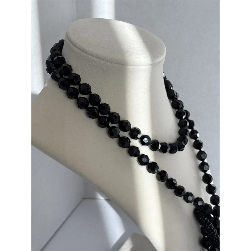 Victorian Jet Black Faceted Beaded Mourning Necklace with Turquoise Accent